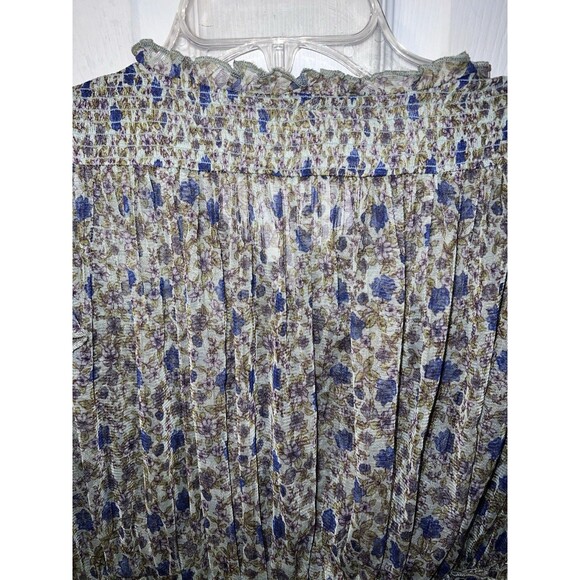 Free People Beatrice Top Womens L Floral Lace Smocked Lace Up Neckline Fairy - Picture 9 of 11